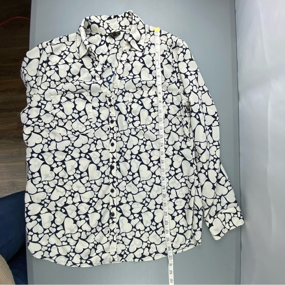 Talbots Nantucket Heart Navy Cream Button Down LS Top Wms Sz Large - Picture 9 of 14